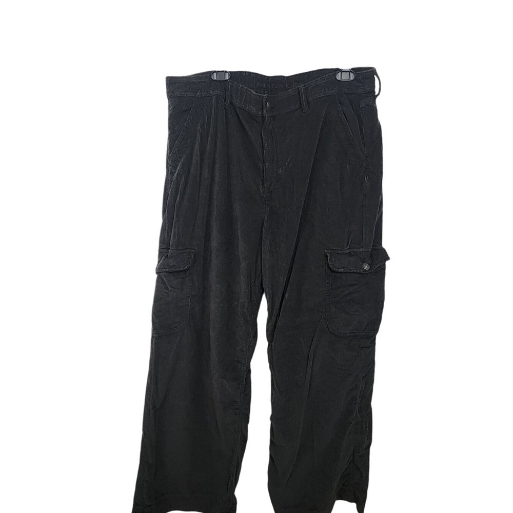 American Eagle Womens Corduroy Cargo Pants Black Stretch 36 Regular